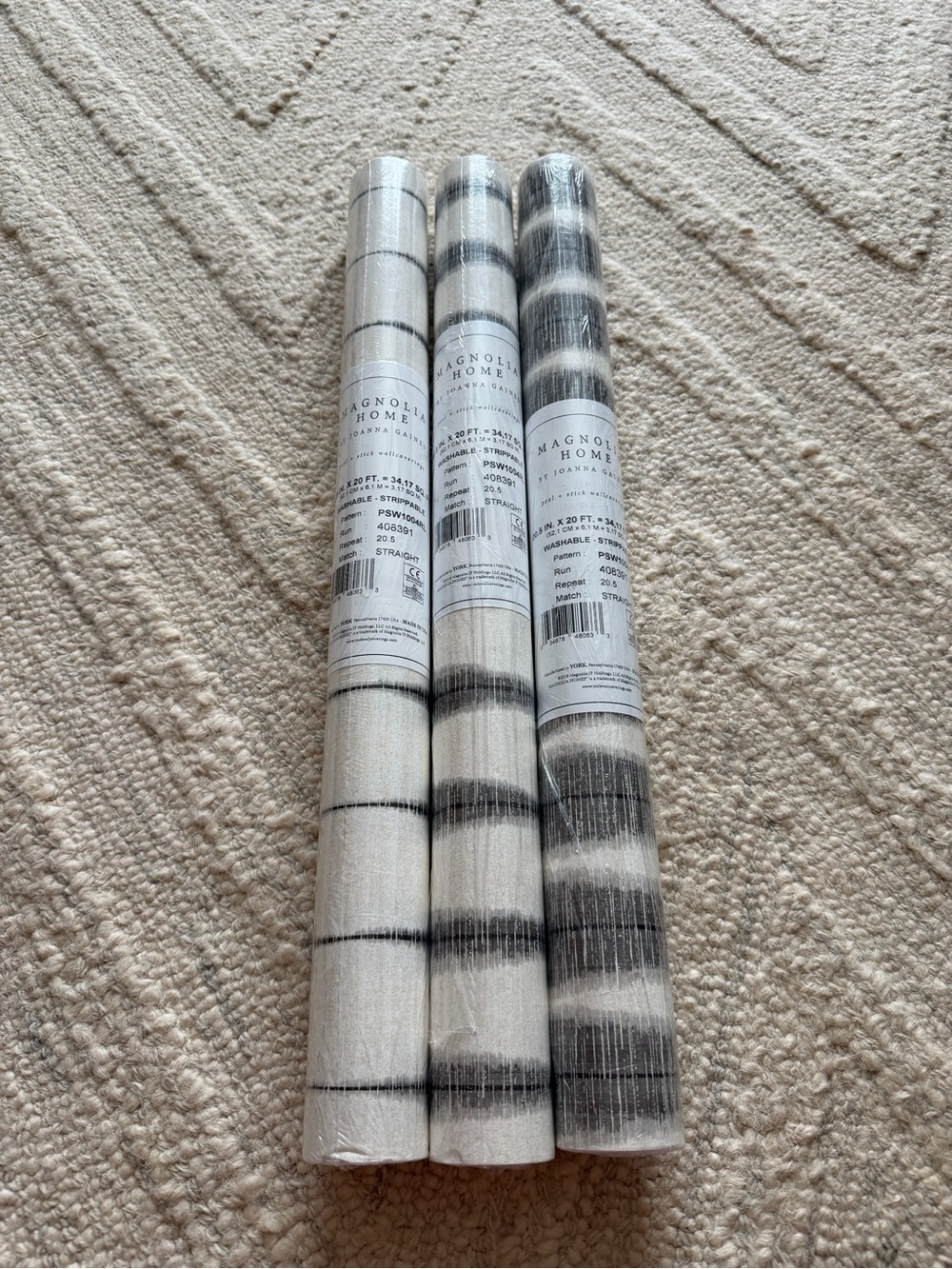 Magnolia Home Bundle of Three Handloom Black Paper Peel & Stick Wallpaper Rolls